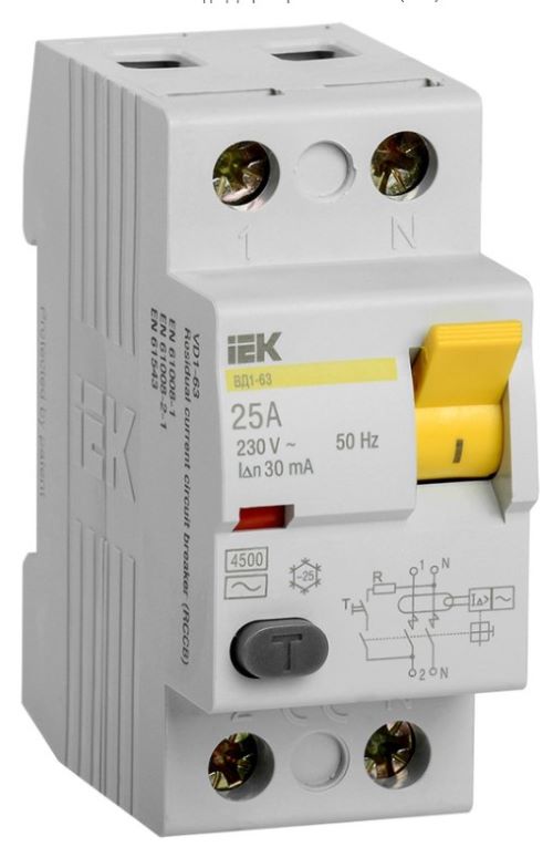Выключатель дифференциального тока (УЗО) 2п 25А 30мА тип AC ВД1-63 IEK MDV10-2-025-030