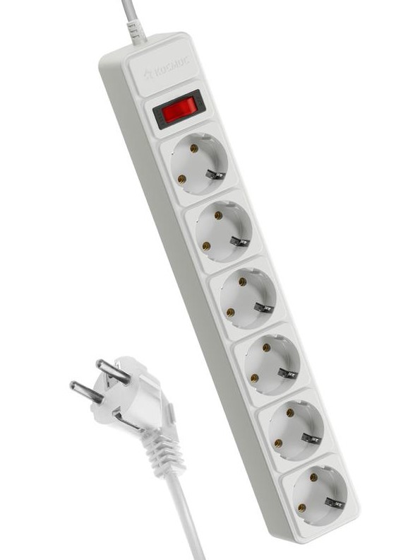 Удлинитель с сетевым фильтром 6х5м с заземл. 16А IP20 3.5кВт 3х1 с предохранителем с выкл.