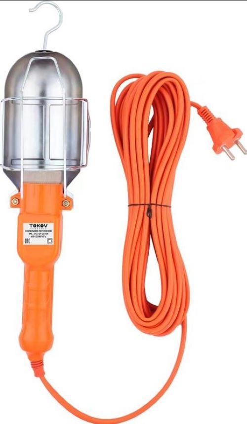 Светильник переносной с выключателем 60Вт 220В ПВС 2х0.75 10м IP20 TOKOV ELECTRIC TKE-SP-20-10M