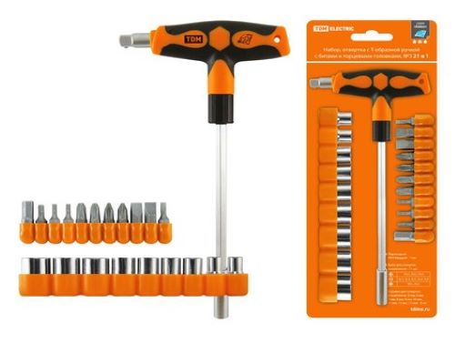 Набор отвертка с Т-обр. ручкой с битами и торц. головками, №3, 21 предмет "Алмаз" TDM 1019-0203