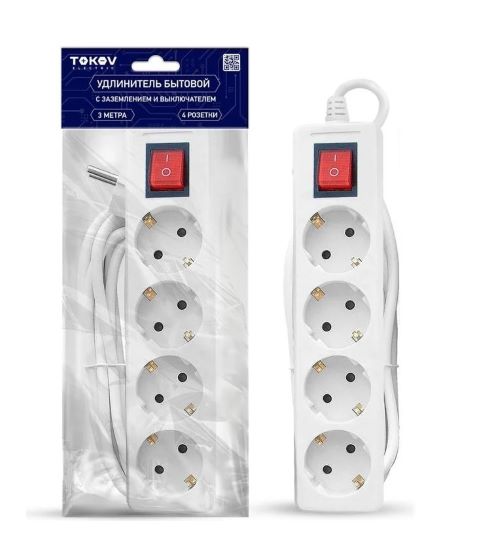 Удлинитель 4х3м с заземл. с выкл. 16А 3х1 TOKOV ELECTRIC TKE-C01-BU4-3-1-ZV