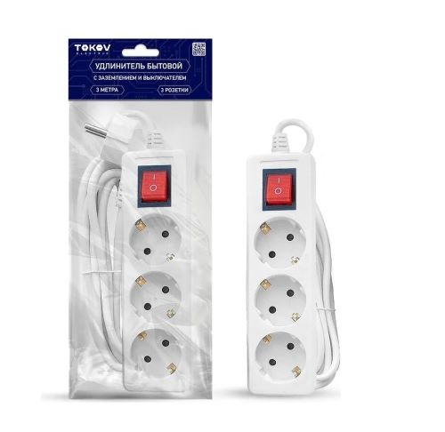 Удлинитель 3х3м с заземл. с выкл. 10А 3х0.75 TOKOV ELECTRIC TKE-C01-BU3-3-075-ZV