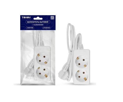 Удлинитель 2х5м с заземл. 10А 3х0.75 TOKOV ELECTRIC TKE-C01-BU2-5-075-Z