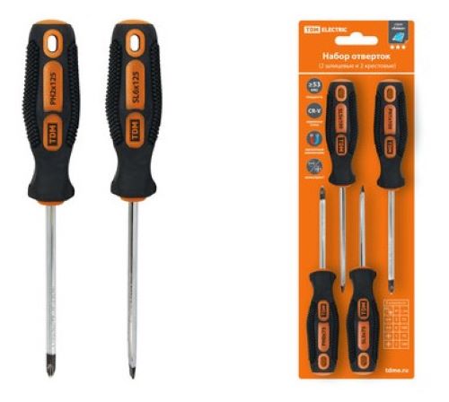 Набор отверток 4 предмета: SL:5х75, 6х100, PH:1х75, 2х100 (блистер), CR-V "Алмаз" TDM 1013-0201