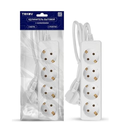 Удлинитель 4х3м с заземл. 16А 3х1 TOKOV ELECTRIC TKE-C01-BU4-3-1-Z