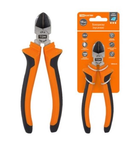 Бокорезы 160 мм с двухкомпонентными рукоятками, CR-V сталь, серия "Алмаз" TDM 1012-0202