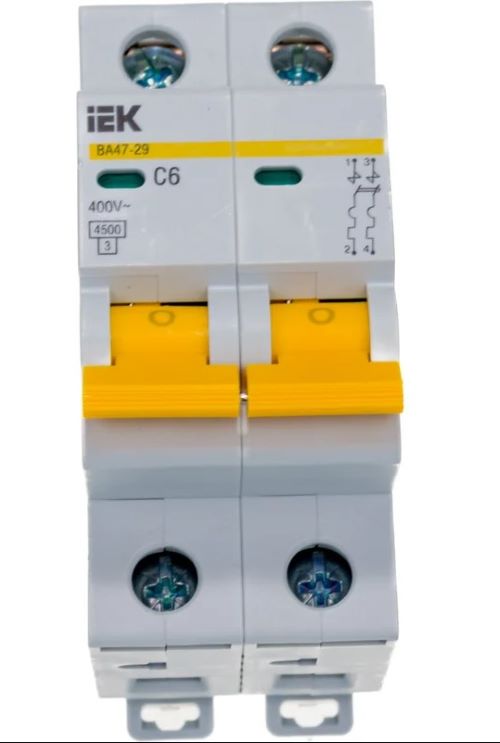 Выключатель автоматический модульный 2п C 6А 4.5кА ВА47-29 IEK MVA20-2-006-C