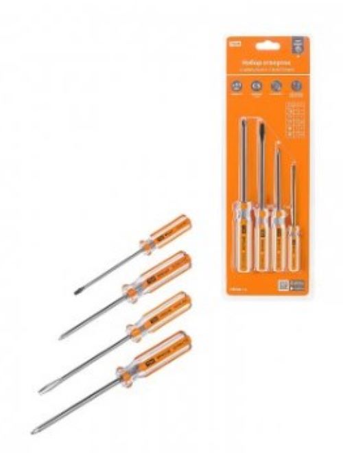 Набор отверток 4 шт.: SL3x75, SL5х100, PH1х75, PH2х100 (блистер), CS "Гранит" TDM 1013-0101