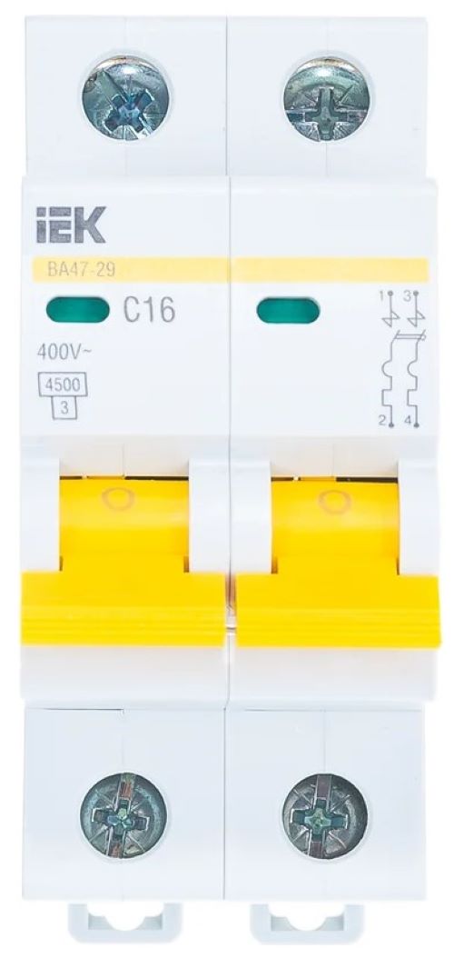 Выключатель автоматический модульный 2п C 16А 4.5кА ВА47-29 IEK MVA20-2-016-C