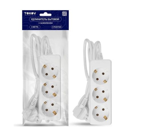 Удлинитель 3х3м с заземл. 10А 3х0.75 TOKOV ELECTRIC TKE-C01-BU3-3-075-Z