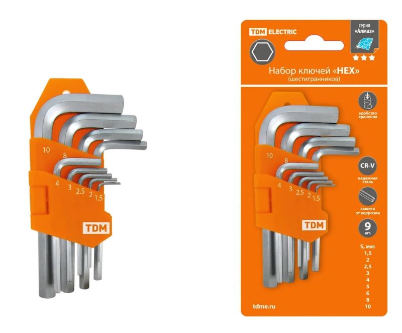 Набор ключей имбусовых TDM HEX (шестигранники), 9 шт короткие 1020-0101