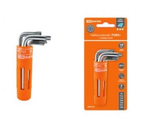 Набор ключей имбусовых TDM TORX (звездочки) с отверстием 7 шт T9-T30 1021-0101