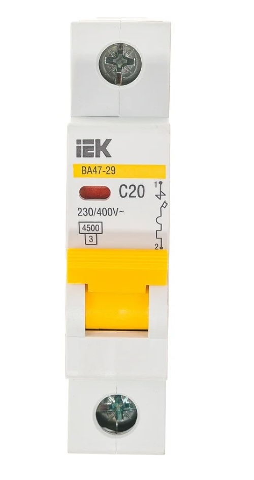 Выключатель автоматический модульный 1п C 20А 4.5кА ВА47-29 IEK MVA20-1-020-C