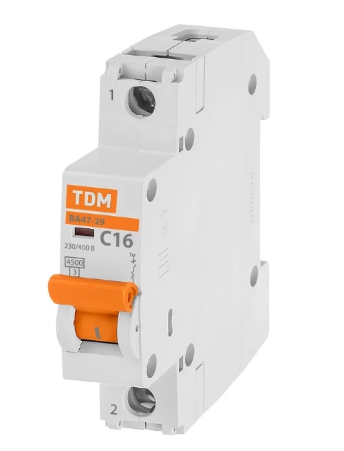 Автоматический выключатель 1П 16А С 4,5кА ВА47-29 TDM 0206-0074