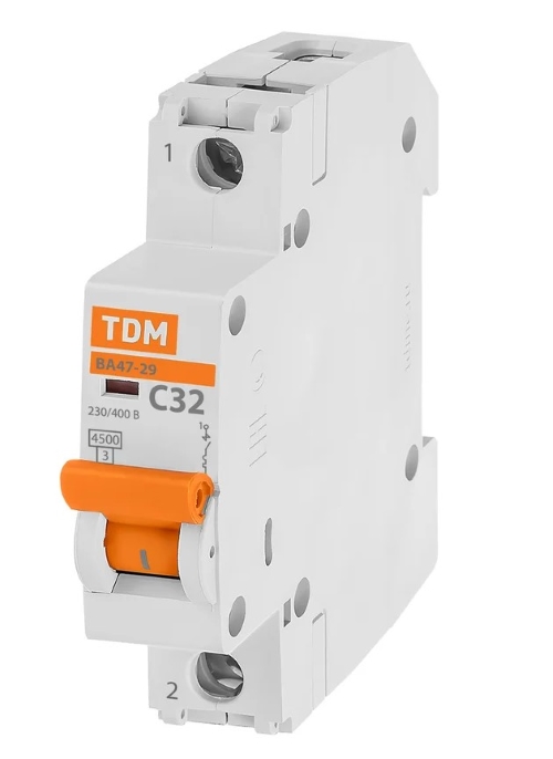 Автоматический выключатель 1П 32А С 4,5кА ВА47-29 TDM 0206-0077