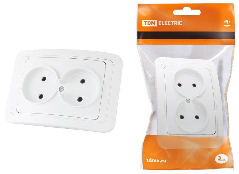 Розетка 2-мест. СП 10А IP20 Валдай TDM 1804-0009