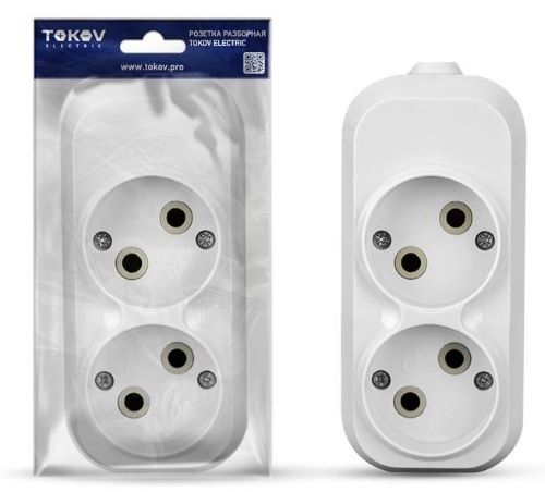 Колодка удлинителя 2-м 10А без заземл. АБС-пластик бел. TOKOV ELECTRIC TKE-C01-KU2