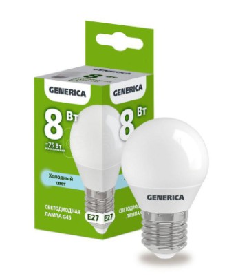 Лампа светодиодная G45 8Вт шар 6500К E27 230В GENERICA LL-G45-08-230-65-E27-G