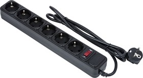 Удлинитель с сетевым фильтром 6х1.8м с зазем. 16А IP20 3.5кВт 3х1 с предохранителем с выкл. черн