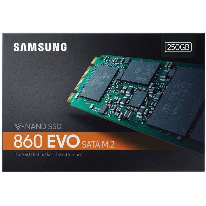 SSD накопитель SAMSUNG 860 EVO MZ-N6E250BW 250ГБ, M.2 2280, SATA III
