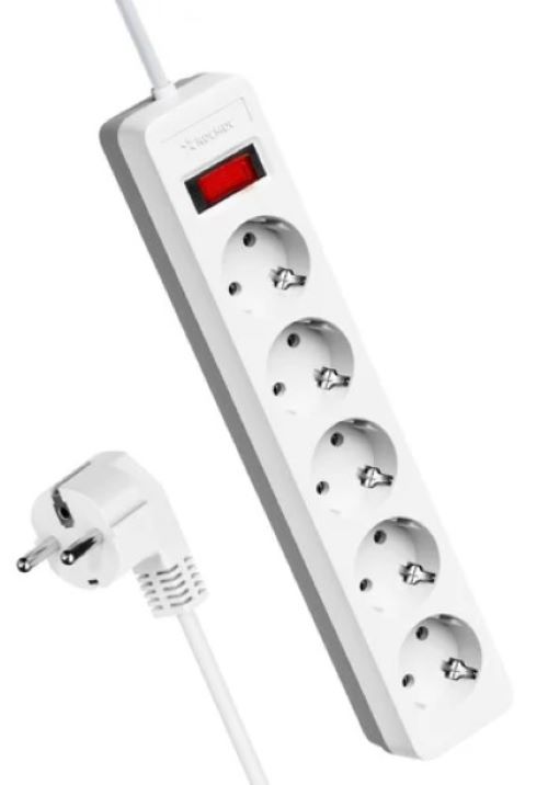 Удлинитель с сетевым фильтром 5х5м с заземл 10А IP20 2.2кВт ПВС 3х0.75 (белый)