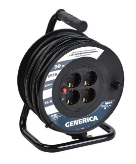 Удлинитель УК30 4 места 2P+PE, 30м GENERICA (WKP20-16-04-30-G)