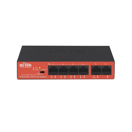 Коммутатор Wi-Tek WI-PS205H (v2) 100 Мбит/сек, Watchdog, 4 port PoE + 2, бюджет PoE 40 Вт подробнее