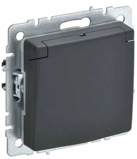 Розетка BRITE РСбш10-3-БрГ 16А IP20 с заземл. защ. шторки с крышкой механизм графит IEK BR-R16-16-K5