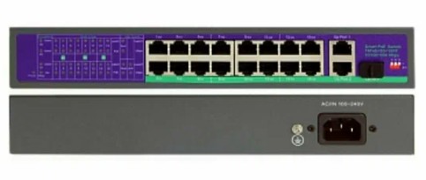 AKSILIUM Коммутатор SPG-18/P16-1 Lite, бюджет PoE до 250 Вт, мощность на порт 30 Вт (макс.)